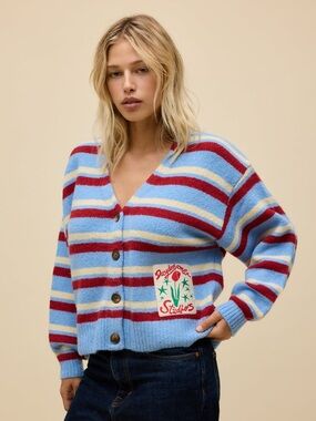 Daydreamer Stripe Boxy Knit Cardigan in Airey Blue Stripe NWT